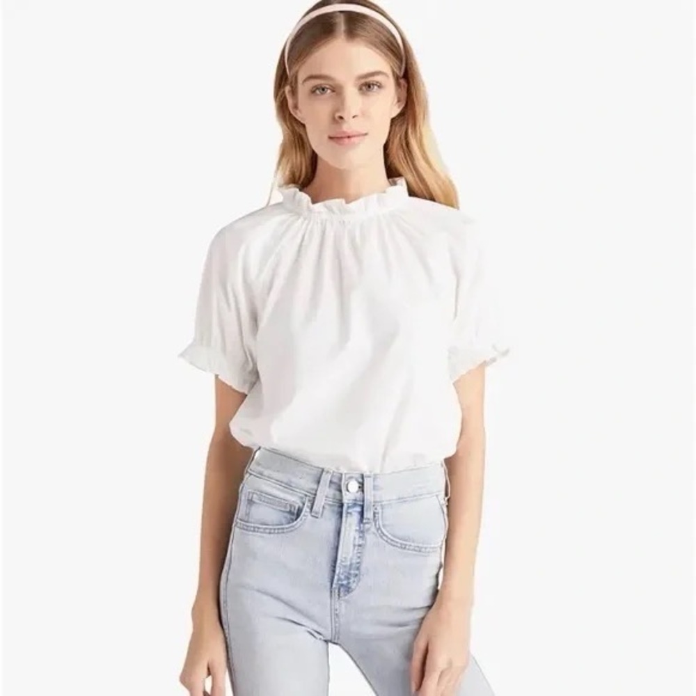 Hill House Kit White Ruffle Neck Cotton Blouse Size Small